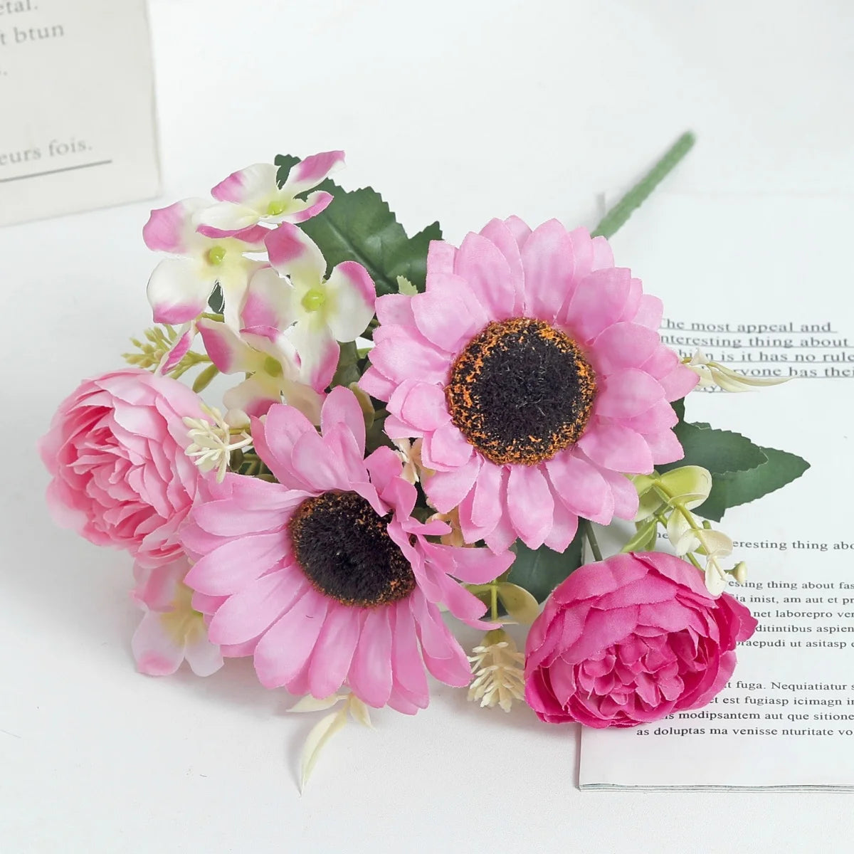 Silk Sunflower & Peony Artificial Flowers | Wedding & Home Decor Artificial Flower Stems Babs Spring Pink