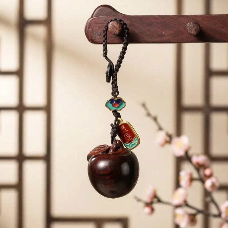 Sandalwood Apple Car Pendant – Lucky Tassel Rearview Charm Car Hanging Ornament Babs