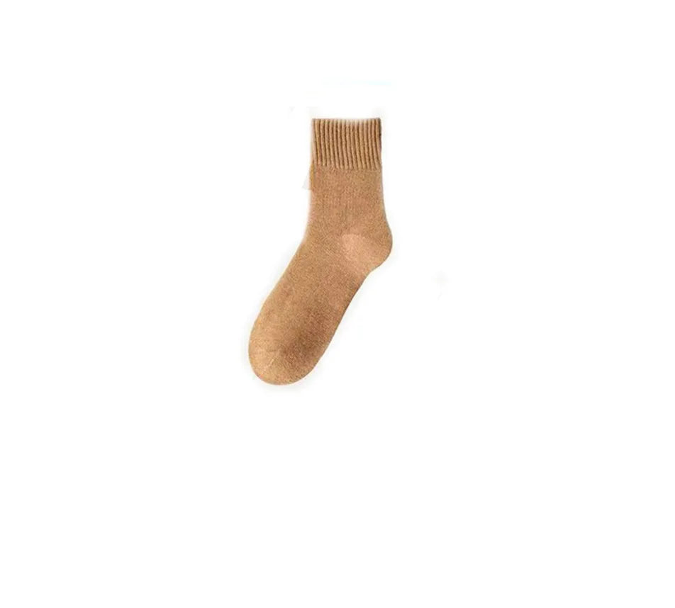 Fleece Lined Thermal Wool Socks – Thick Terry Mid-Calf, 2 Pairs Thermal Wool Socks Babs One Size Brown