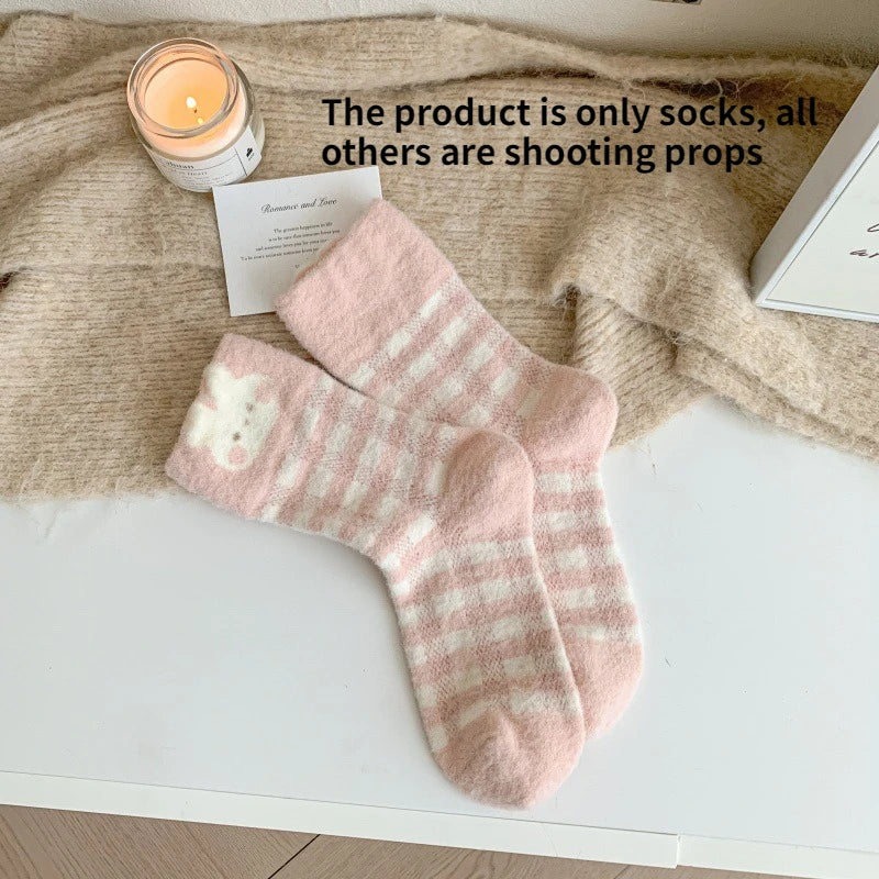 Women's Thick Pink Strawberry Cozy Home Socks – Soft & Warm Casual Cozy Socks Babs Lattice One Size