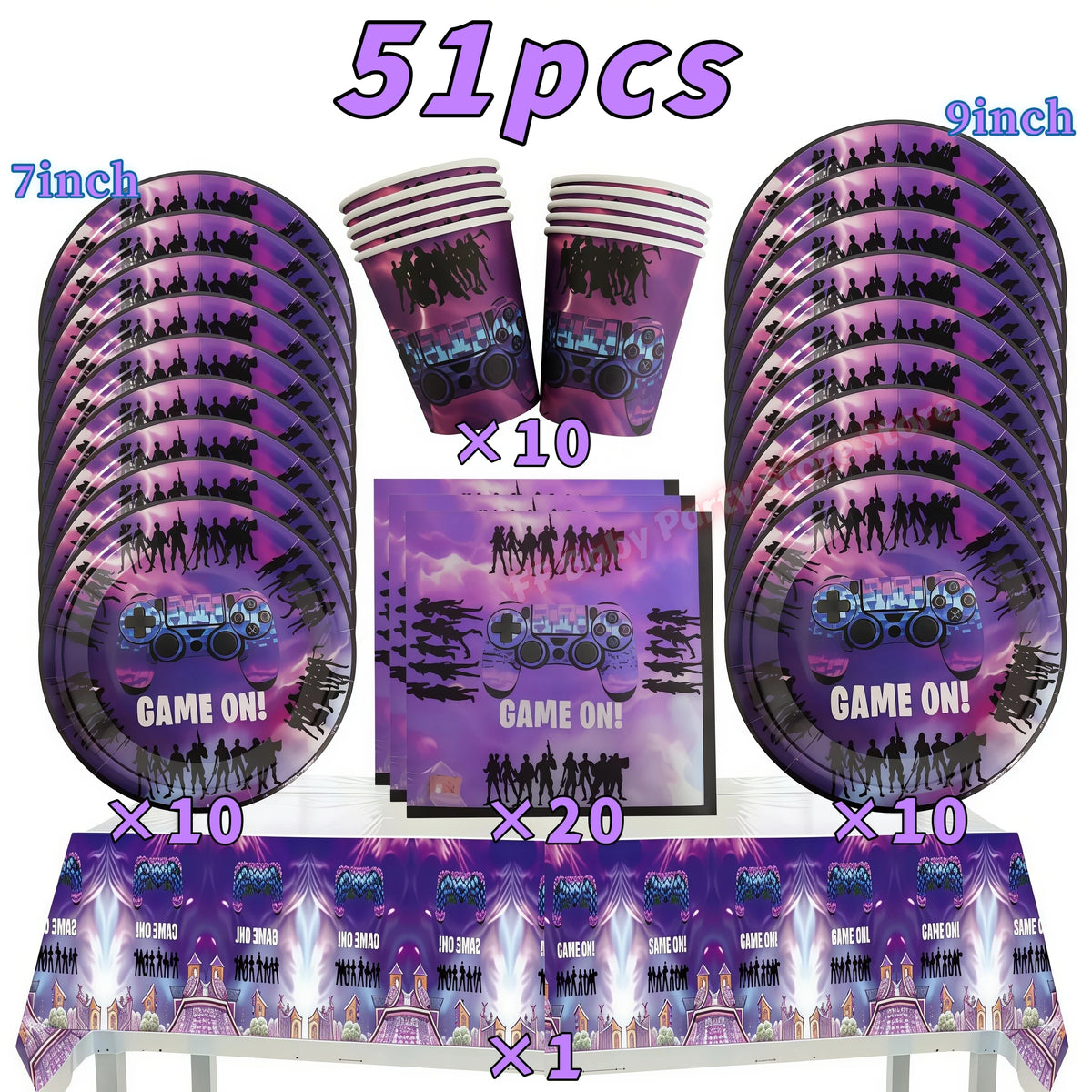 Video Game Birthday Party Supplies – Tableware, Balloons & Decor Party Tableware Set Babs 51pcs