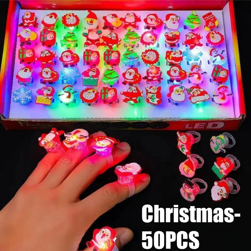 Halloween LED Glow Ring Set – Pumpkin Ghost Skull Finger Lights Halloween Party Favors Babs Christmas- 50PCS