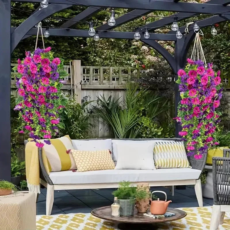 Artificial Morning Glory & Eucalyptus Hanging Floral Decor Artificial Hanging Decor Babs