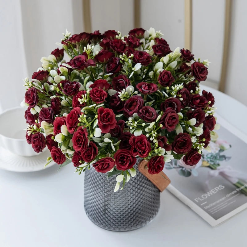 15-Head Silk Rose Artificial Flowers – Wedding & Home Décor Artificial Silk Flowers Babs