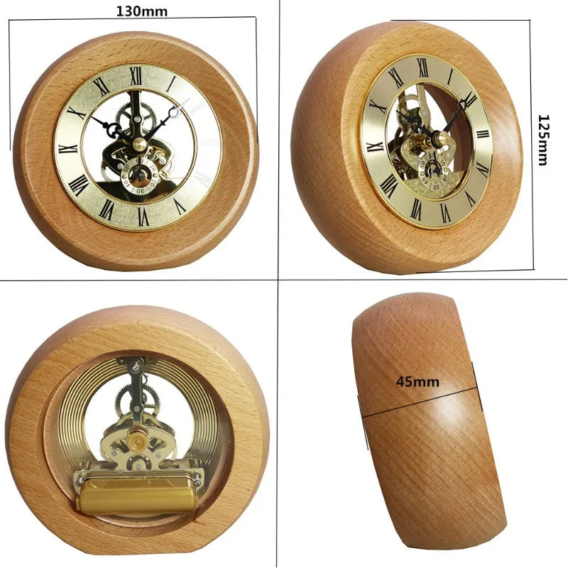 Retro Solid Wood Gear Desk Clock – Transparent Rotating Quartz Decorative Desk Clock Babs