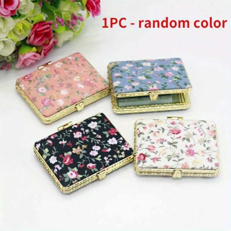 Mini Foldable Makeup Mirror – Chinese Floral Two-Sided Compact Compact Makeup Mirror Babs square-random color