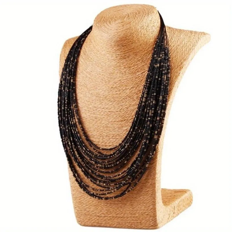 African Acrylic Bead Bohemian Multilayer Statement Necklace Beaded Statement Necklace Babs black