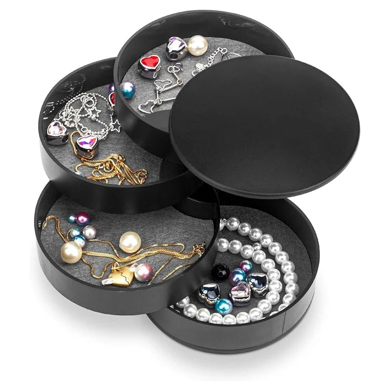 4-Layer Rotating Jewelry Storage Box – Travel Organizer with Lid Jewelry Storage Box Babs Black
