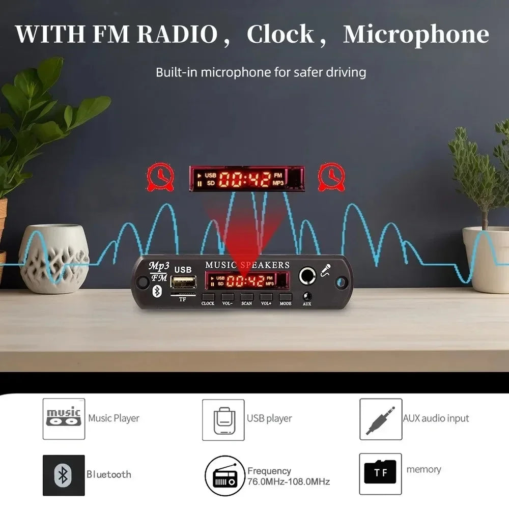 KEBIDUMEI 60W Bluetooth 5.3 MP3 Decoder Board USB FM Handsfree MP3 Decoder Amplifier Babs
