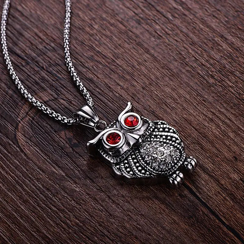 Retro Owl Gemstone Necklace – Titanium Steel Unisex Jewelry Pendant Necklace Babs