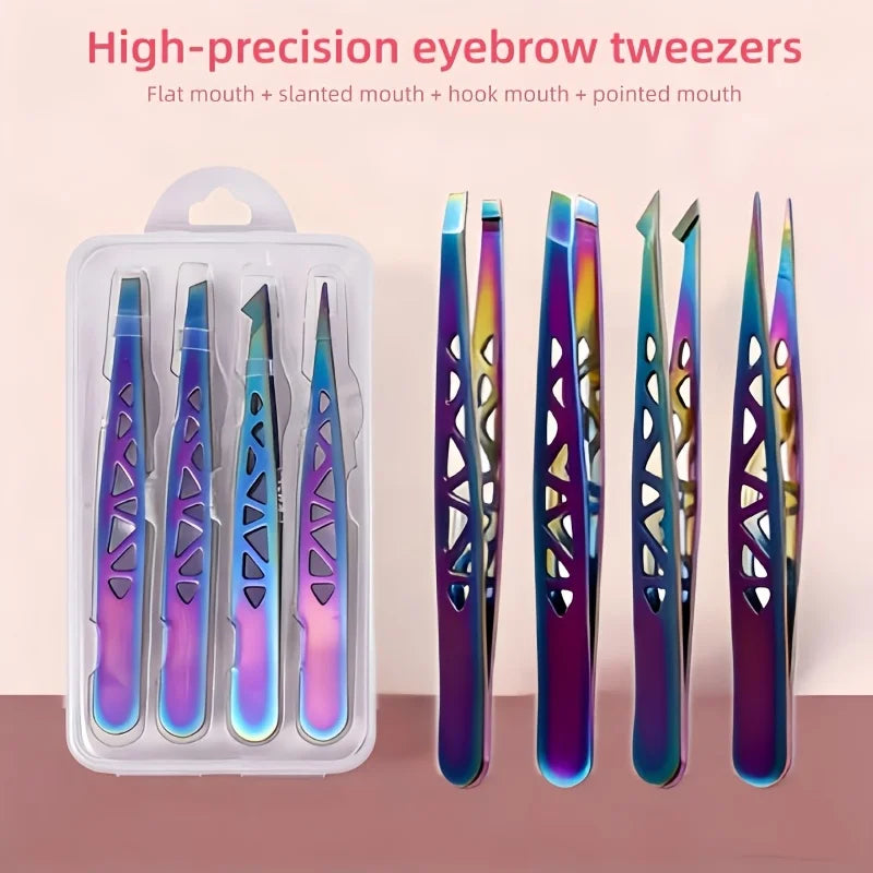 4-Piece Stainless Steel Eyebrow Tweezers Set with Gift Box Eyebrow Tweezers Set Babs