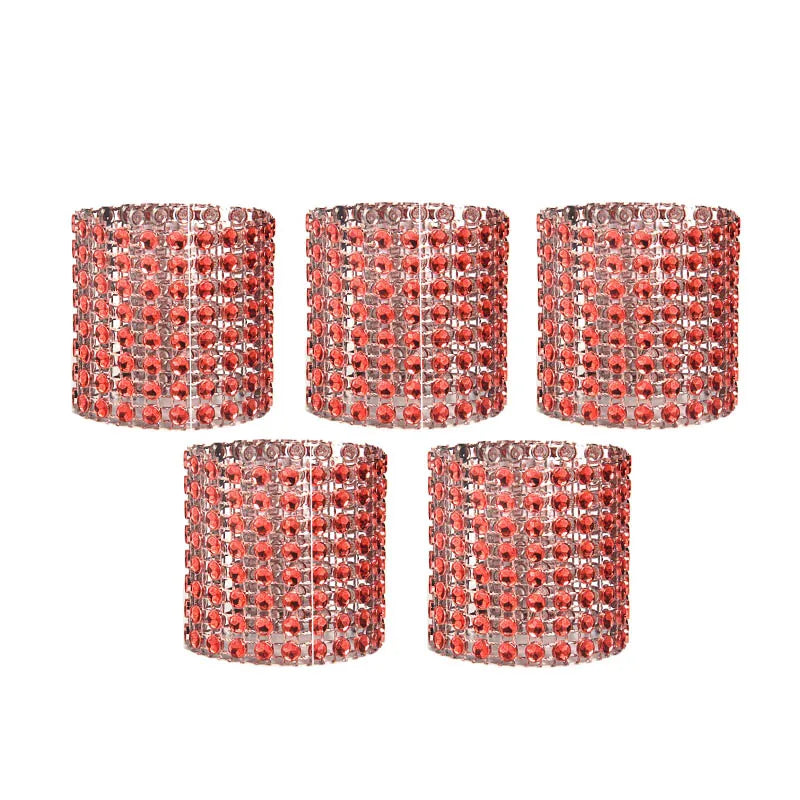 10pcs Rhinestone Bow Napkin Rings Gold Silver Wedding Decor Napkin Rings Babs red