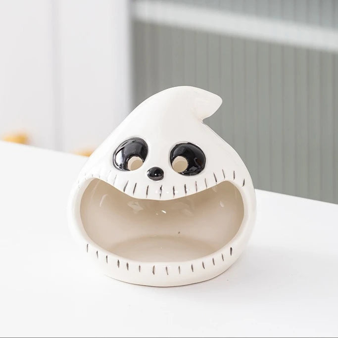 Halloween Ceramic Ghost Candlestick – Pumpkin Bat Candle Holder Ceramic Candle Holder Babs A white 1PC