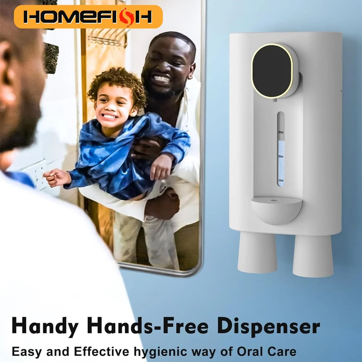 Wall-Mounted Mouthwash Dispenser with 2 Magnetic Cups, USB-C Mouthwash Dispenser Babs