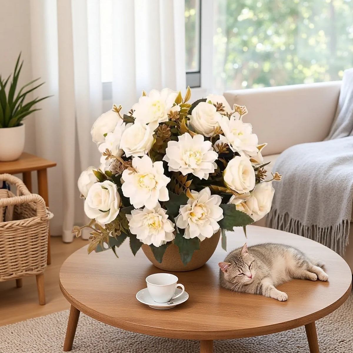 Silk Artificial Dahlia Rose Daisy Bouquet | Wedding & Home Decor Artificial Flower Bouquet Babs