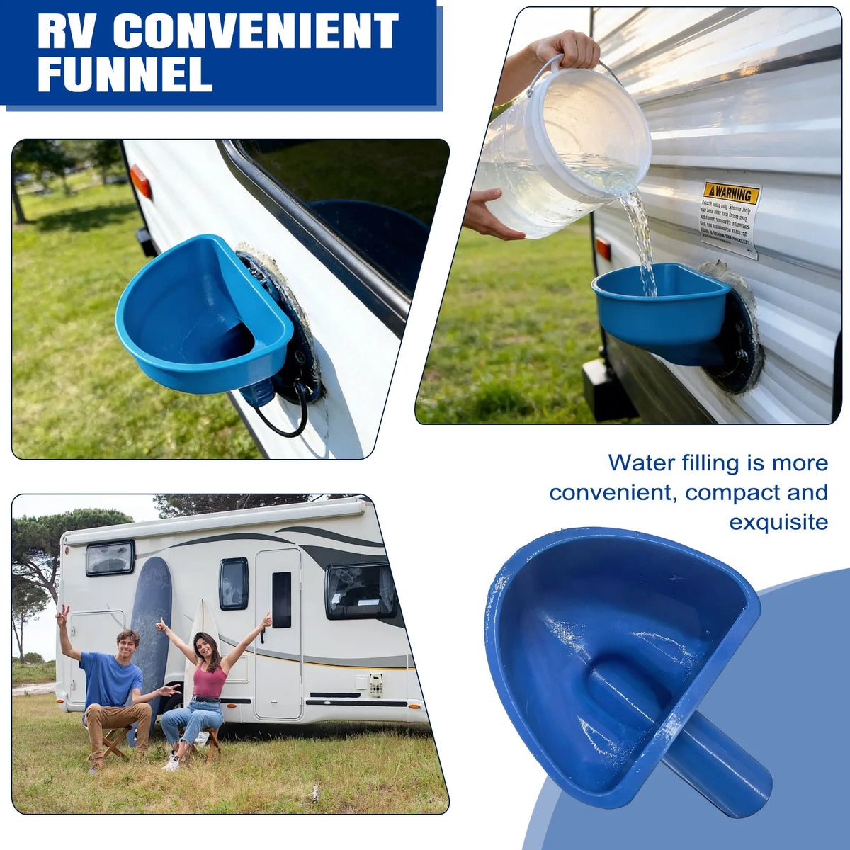 RV Water Tank Filling Funnel – Wide Mouth Anti-Spill, 10-Inch RV Water Funnel Babs