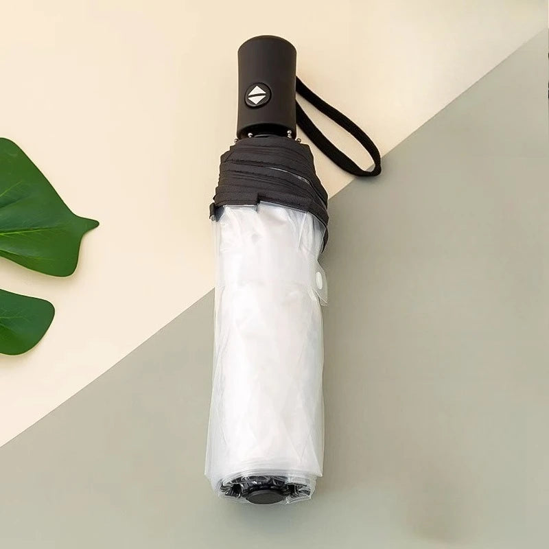 8K Transparent Auto Folding Umbrella – Unisex Long Handle Rain Folding Rain Umbrella Babs black 8K Iron