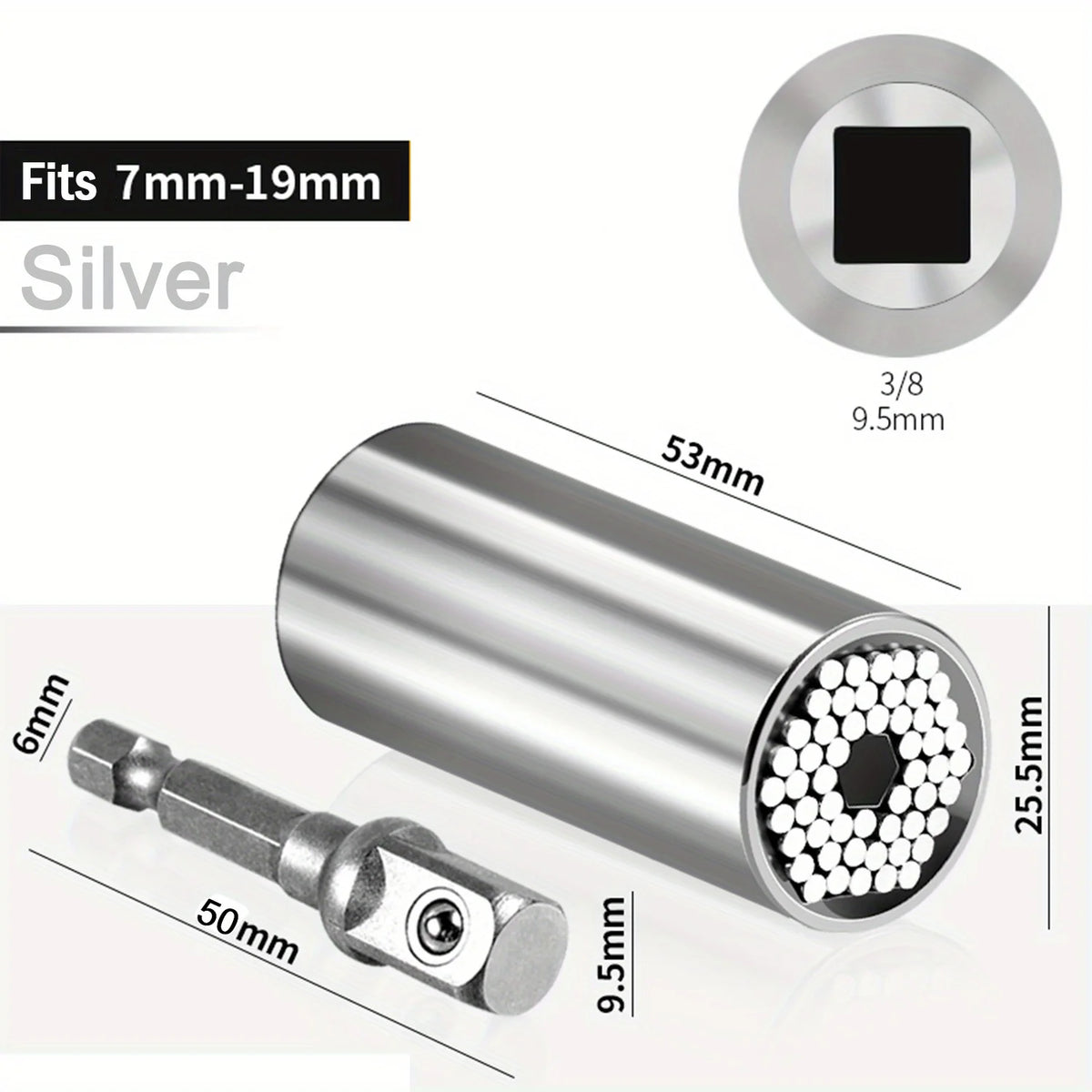 Universal Socket Wrench Set 7–19mm | 3/8" Impact Adapter Socket Wrench Set Babs Silver