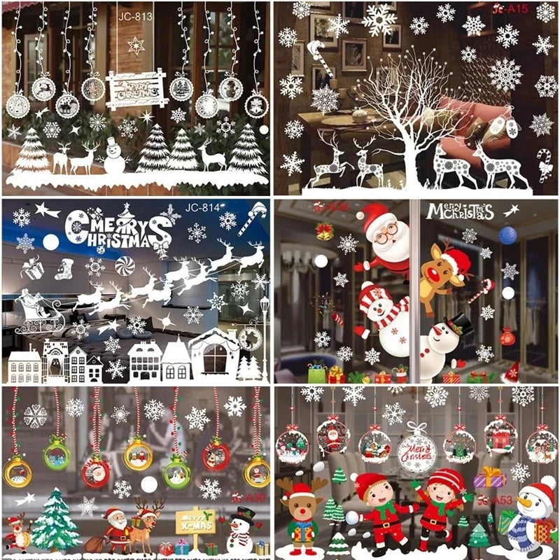 Christmas Window Stickers – Santa & Snowflake DIY Wall Decals Holiday Wall Decals Babs