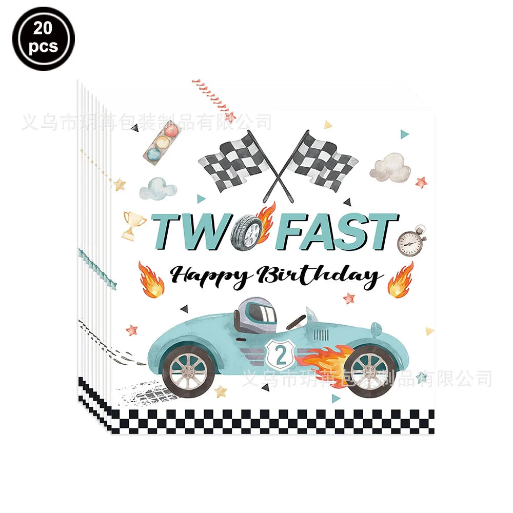 Race Car "Two Fast" 2nd Birthday Party Supplies Set Birthday Party Decor Babs napkins
