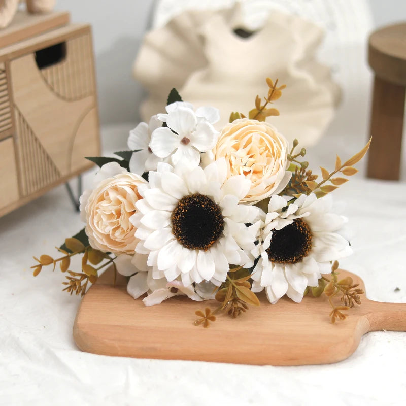 Silk Sunflower & Peony Artificial Flowers | Wedding & Home Decor Artificial Flower Stems Babs Autumn White