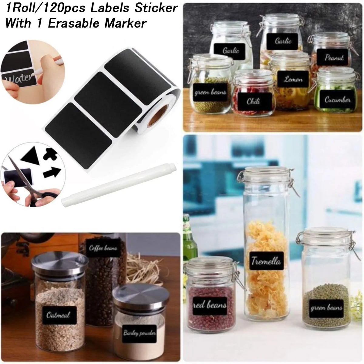 120pcs Waterproof Reusable Chalkboard Labels for Pantry & Jars Chalkboard Label Stickers Babs