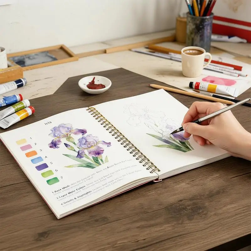 Spiral Bound Watercolor Flower Workbook – Thick Cotton Paper Watercolor Sketchbook Babs
