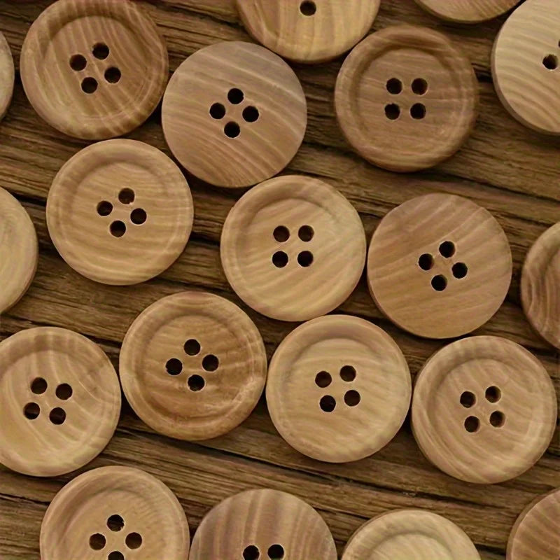 Natural Wood Buttons 4-Hole for Sewing & Crafts | Set Wood Sewing Buttons Babs