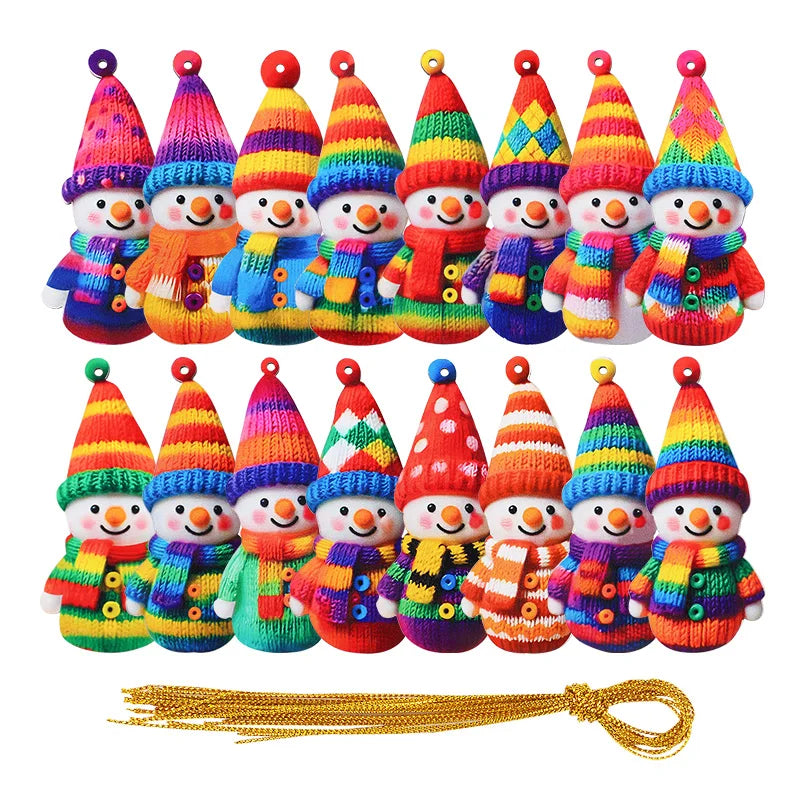 16pcs Snowman Wooden Christmas Ornaments – Xmas & New Year Decor Christmas Tree Ornaments Babs 16pcs