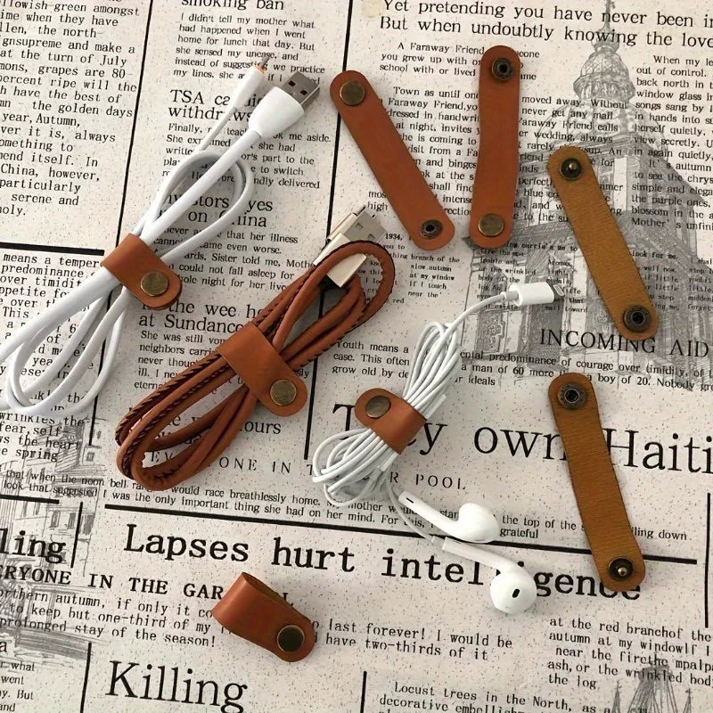10pcs Faux Leather Cable Ties – Wire & Earphone Organizer Cable Organizer Wrap Babs