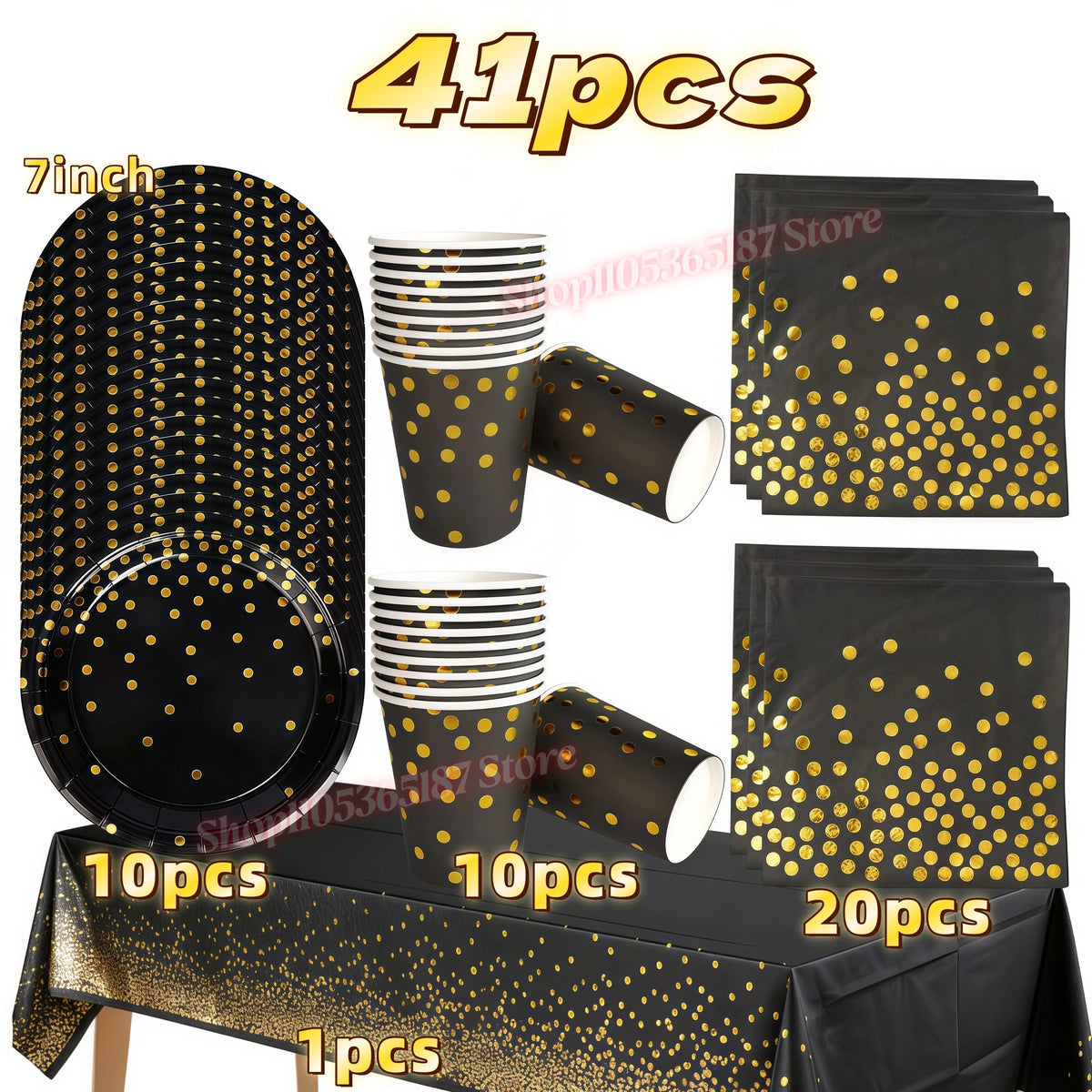 Rose Gold Dark Blue Party Tableware – Cups, Plates & Napkins Set