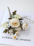 Silk Rose Artificial Flower Bouquet – Wedding & Home Décor Artificial Flower Bouquet Babs WHITE 1 pc