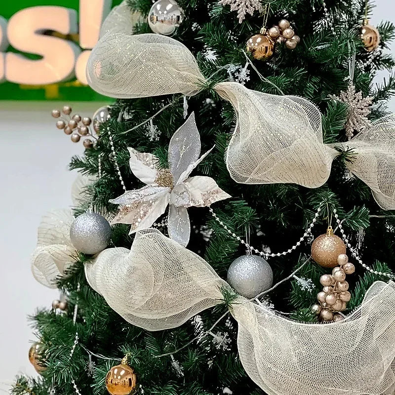 10 Yards Christmas Mesh Tulle Ribbon Roll – Gold & Silver Christmas Mesh Ribbon Babs