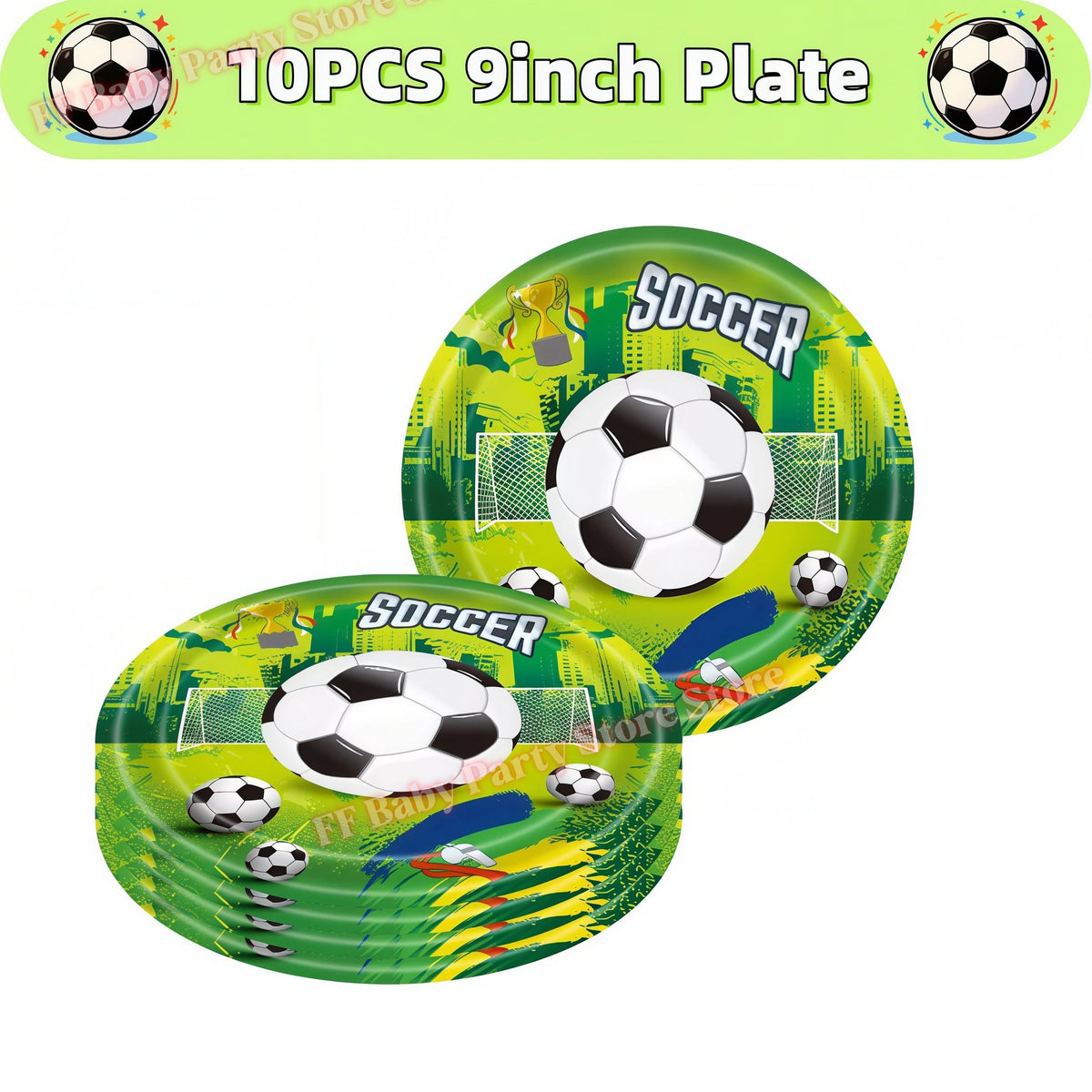 Soccer Football Birthday Party Decorations – Balloons, Plates & Cups Party Decoration Kit Babs 10pcs 9inch Plates