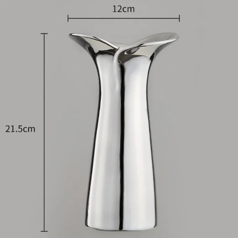 Modern Nordic Ceramic Vase – Silver Luxury Table Decoration Decorative Ceramic Vase Babs 3S-12X10X21.5CM