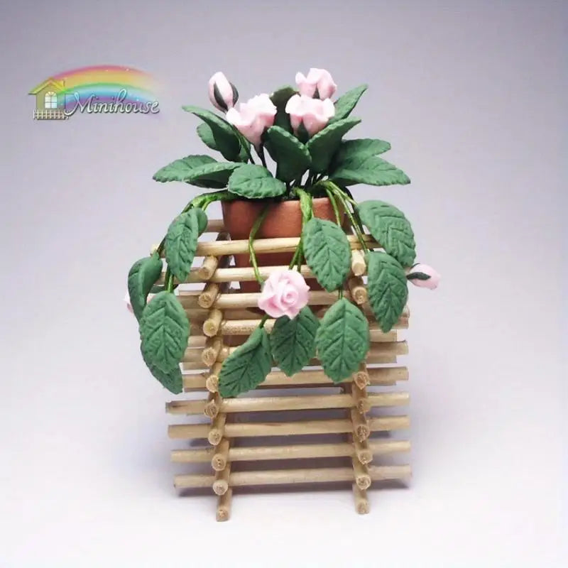 1:12 Miniature Clay Rose & Wooden Fence Dollhouse Decoration Dollhouse Miniature Decor Babs 1pc