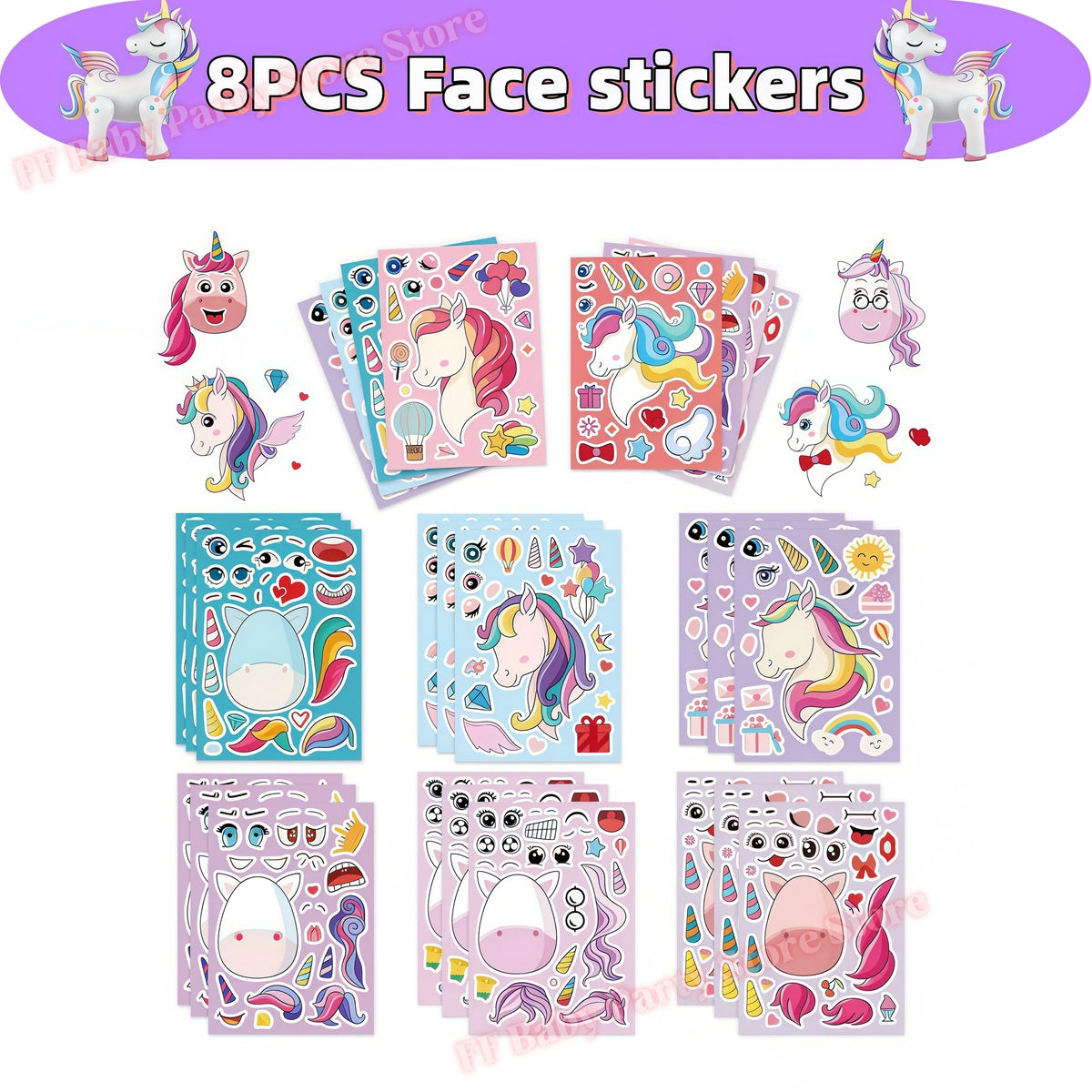 Girls Unicorn Birthday Party Decorations – 3D Balloons & Supplies Party Decoration Set Babs 8pcs Face Stickers others