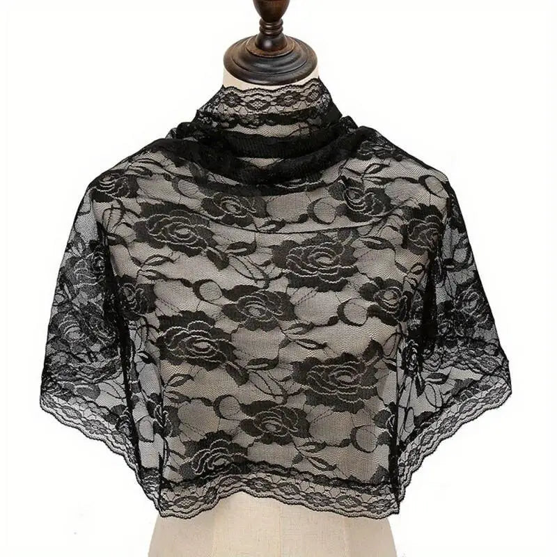 Women's Embroidered Mantilla Lace Scarf – Sheer Floral Shawl Lace Mantilla Scarf Babs Black