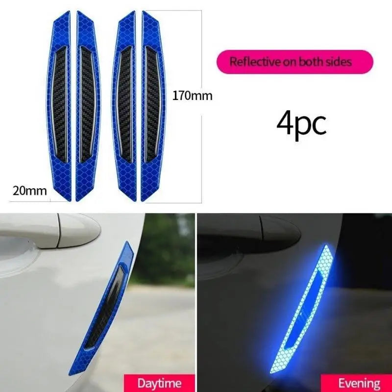 4pcs 5D Carbon Fiber Reflective Car Decals Warning Strip Set Car Decal Stickers Babs Blue