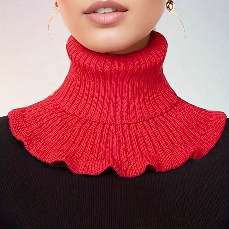 Black & White Knitted Faux Neck Scarf – Ruffle Edge Women Faux Neck Scarf Babs Red