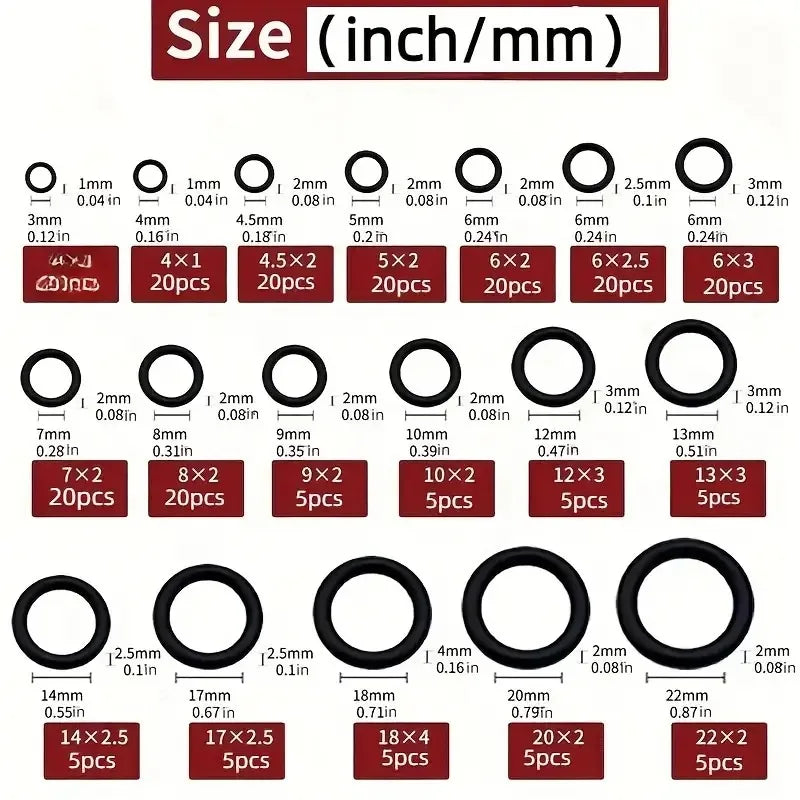 225-Piece Nitrile O-Ring Set – Multi-Size Gasket Seal Kit O-Ring Seal Kit Babs