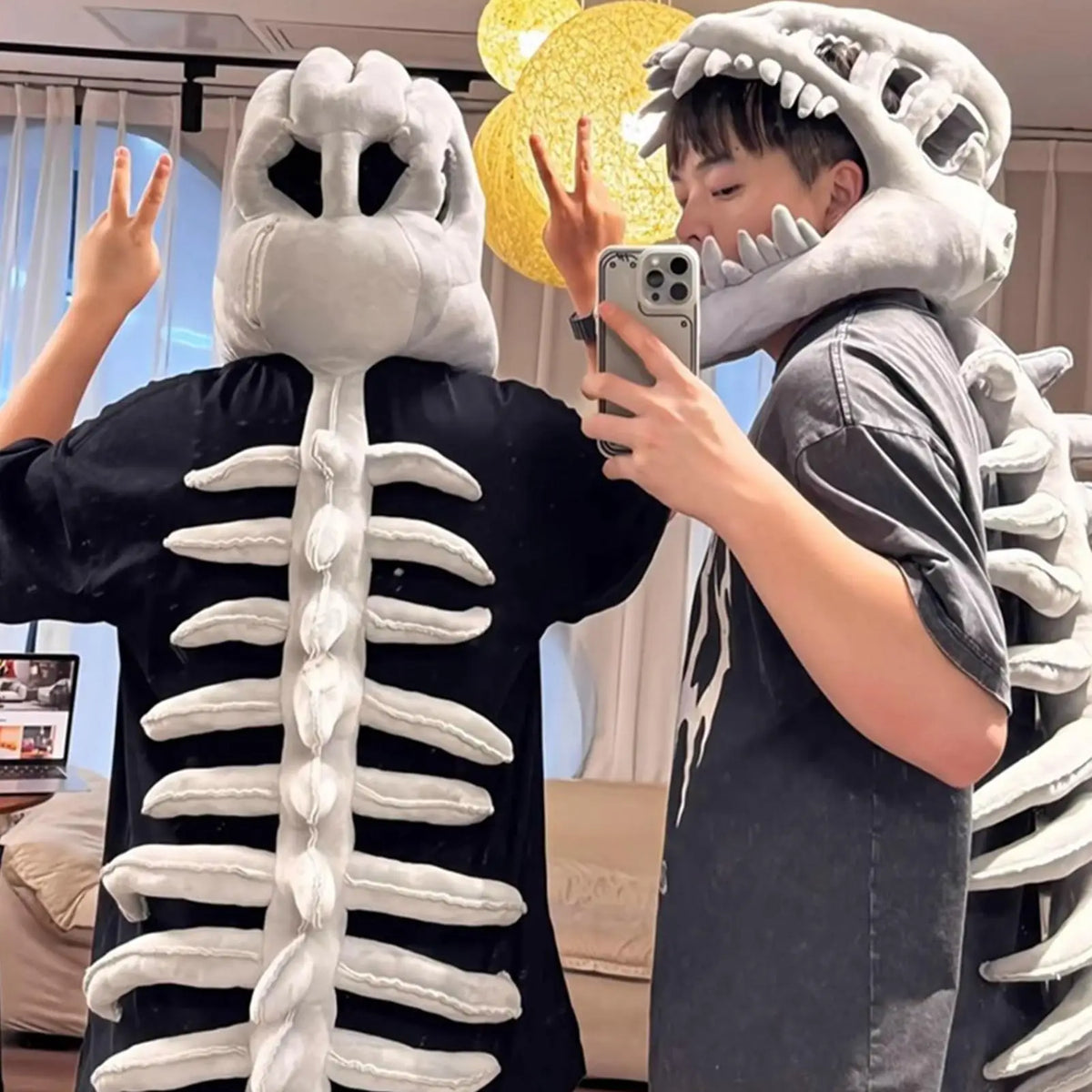 Dinosaur Skeleton Plush Costume – Kids & Adults Halloween Cosplay Halloween Costume Babs