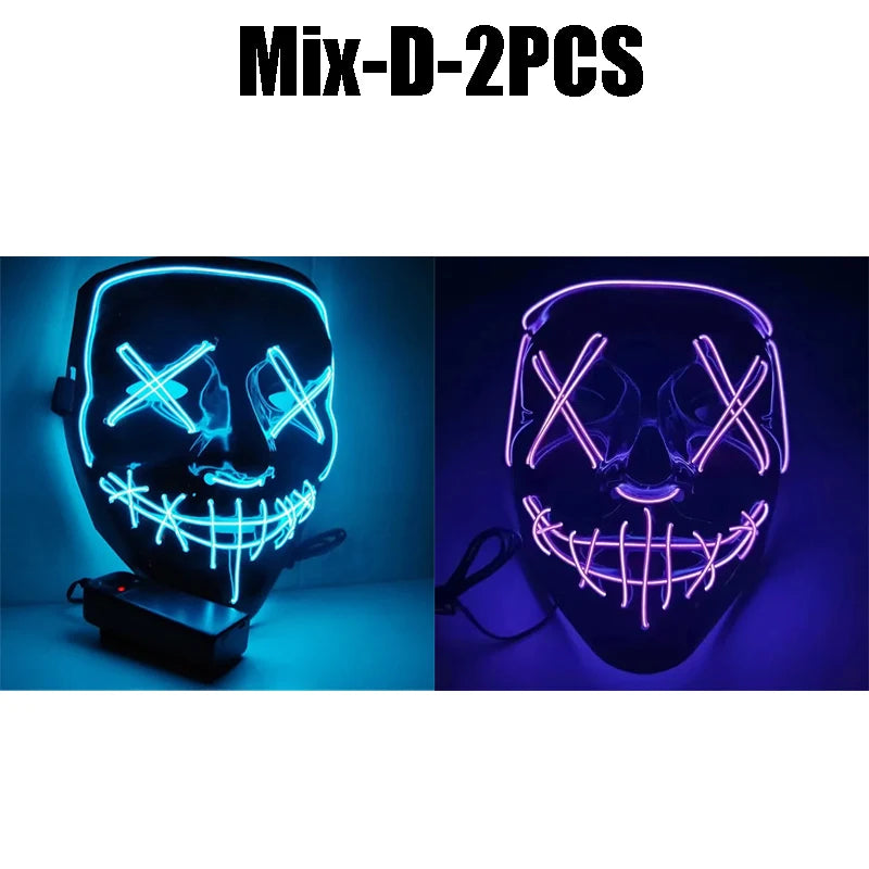 Halloween LED Glowing Party Mask – Light-Up EL Wire Face Mask LED Costume Mask Babs Mix-D-2PCS