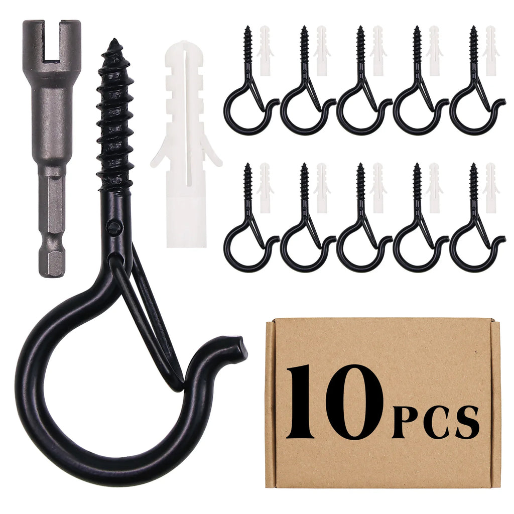 Heavy Duty Black Screw Hooks for Plants & String Lights 10/20pk Screw Ceiling Hooks Babs 10pcs 5.7x3cm