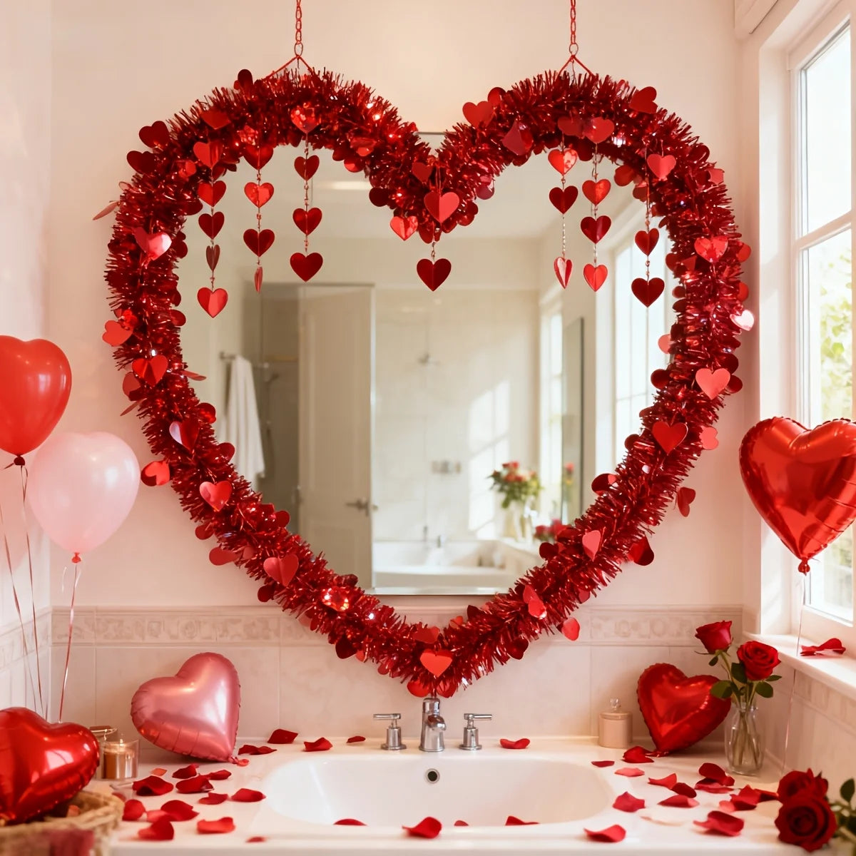 3pcs Red Heart Tinsel Garlands 6M – Wedding & Party Decor Party Tinsel Garland Babs