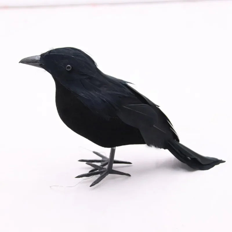Lifelike Black Crow Halloween Prop – Flocked Raven Figurine Halloween Prop Figurine Babs