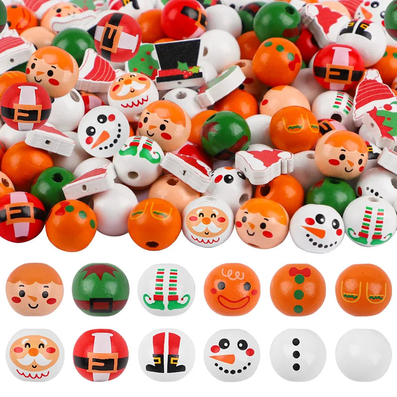 DIY Christmas Wooden Beads Set – Santa Snowman Garland 48/80 Pcs DIY Craft Bead Set Babs