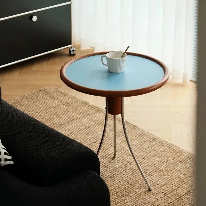 Round Side Table Solid Oak Top & Stainless Steel Legs – Modern Round Side Table Babs