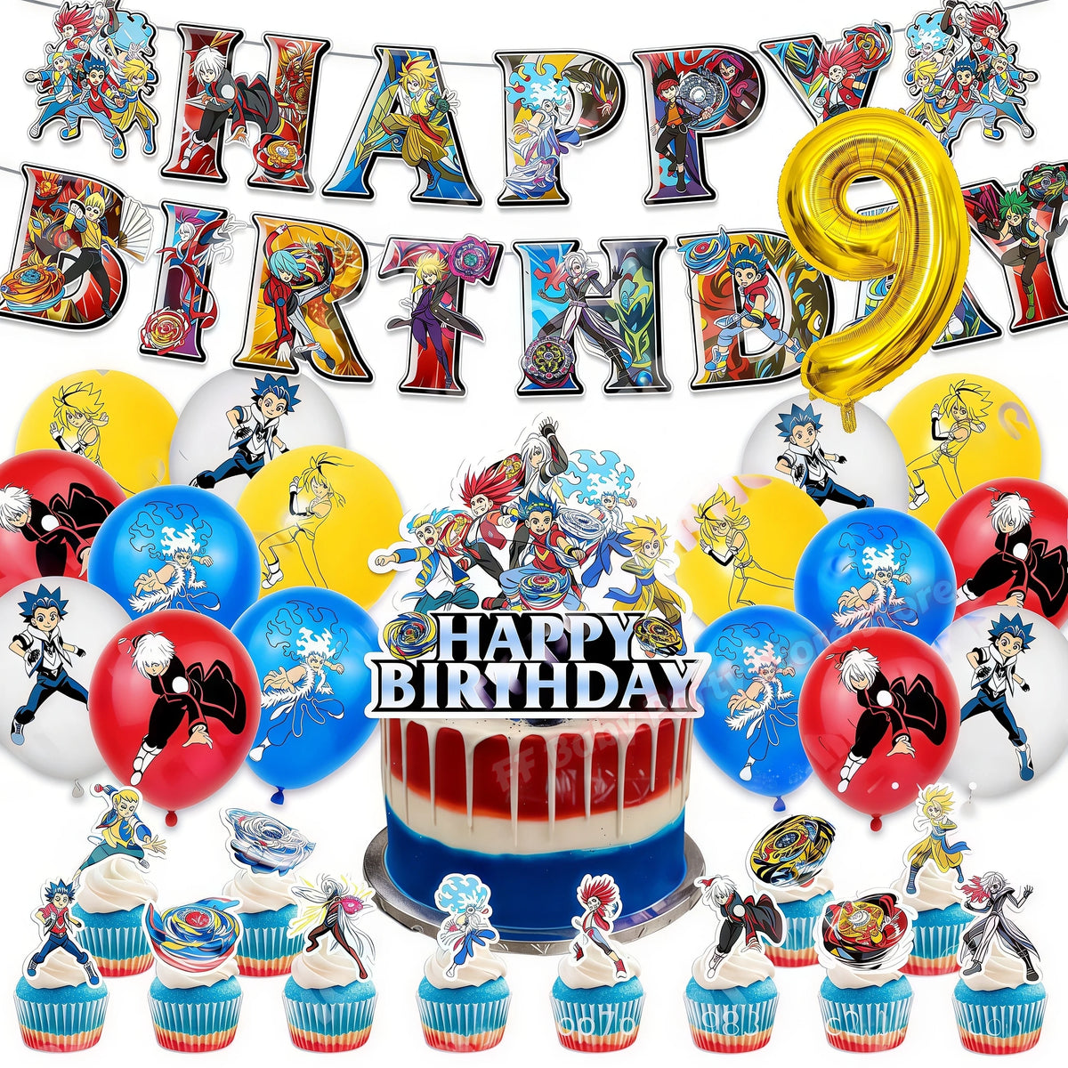Beyblade & Bakugan Birthday Balloons Banner Party Decorations Party Decorations Set Babs 1set Number9