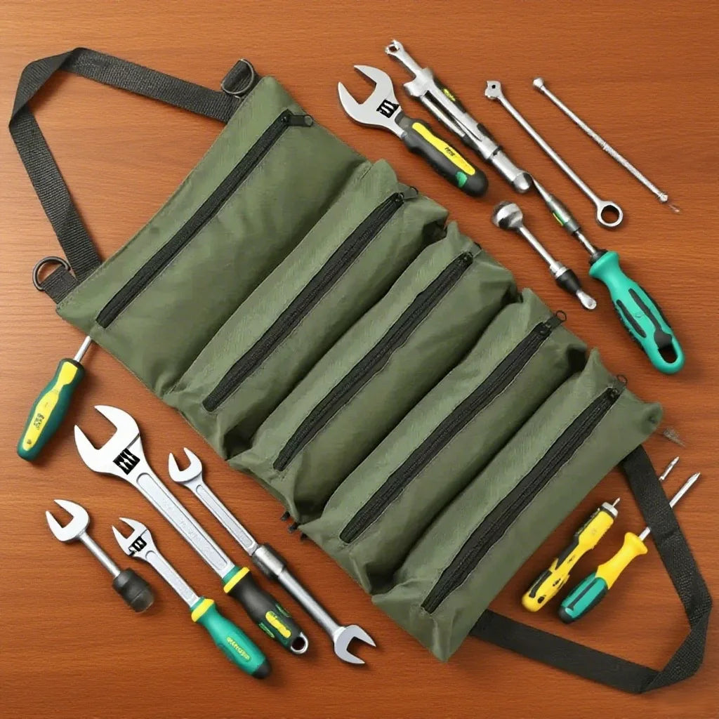 Roll Up Tool Bag | Multi-Pocket Organizer & Shoulder Strap Roll Up Tool Bag Babs green